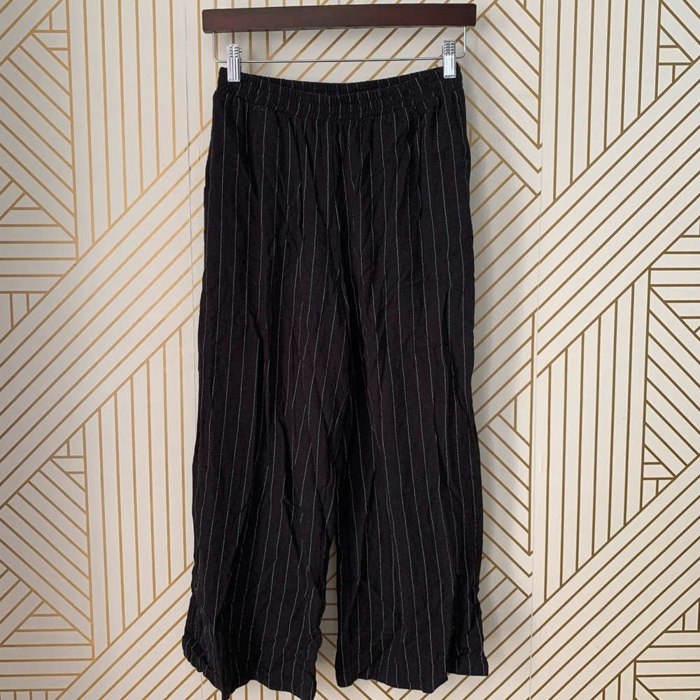 NLT Linen Blend Striped wide leg Pants Lagenlook boho bohemian coastal cowgirl S